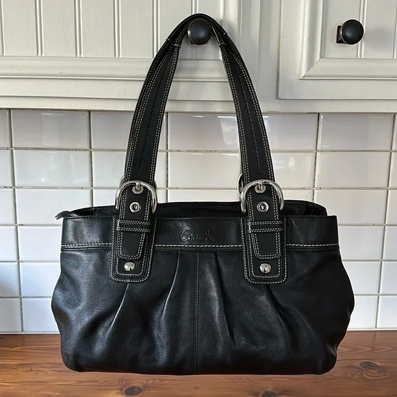 Coach Soho Black Pleated Leather Satchel - Picture 1 of 16
